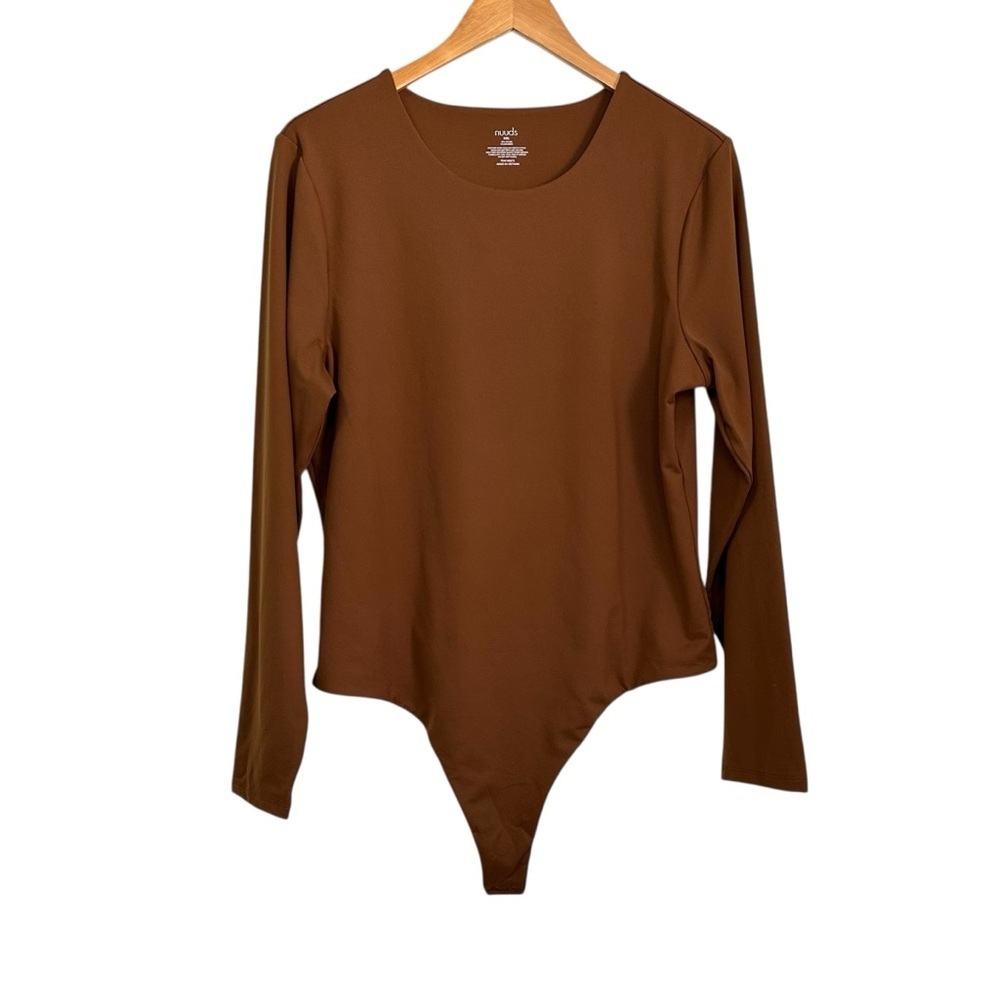 Nuuds Womens Long Sleeve Thong Bodysuit Sz XXL Brown Round Neck